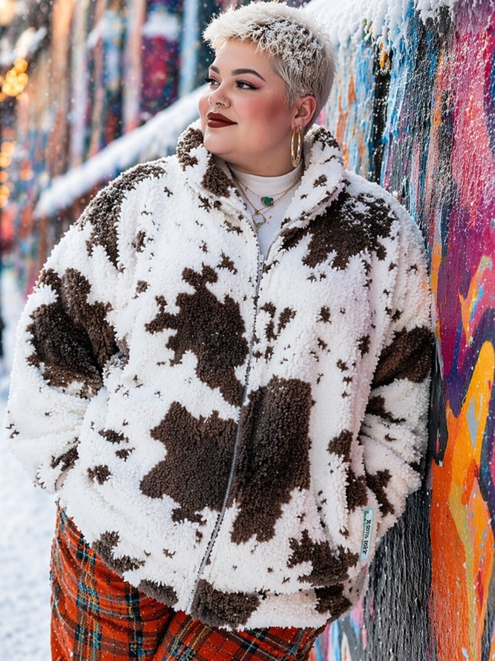 Cozy Cow Print Fleece Jacket - Picture 1 of 3